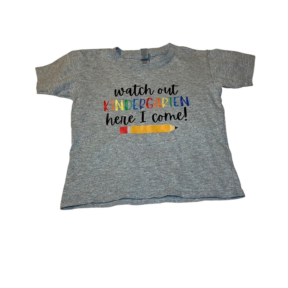 Gildan Kindergarten Graphic Tee Kids 5T Gray Excellent Back to School Shirt